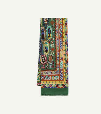 Drake's Olive Rug Print Tubular Wool-Silk Scarf