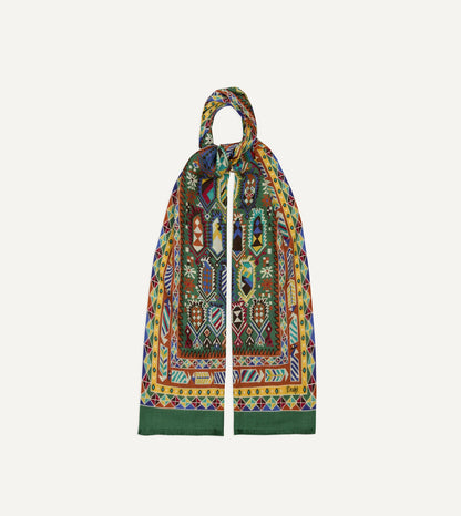 Drake's Olive Rug Print Tubular Wool-Silk Scarf