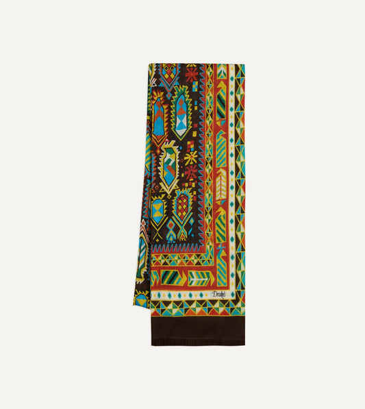 Drake's Brown Rug Print Tubular Wool-Silk Scarf