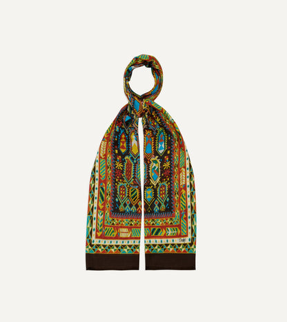 Drake's Brown Rug Print Tubular Wool-Silk Scarf