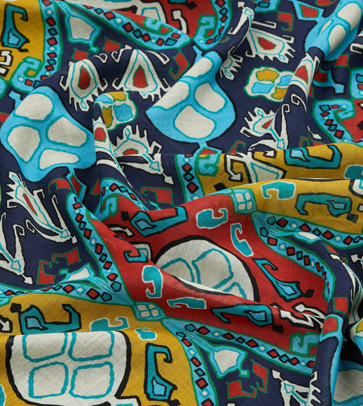 Drake's Navy Tapestry Print Wool Silk Scarf