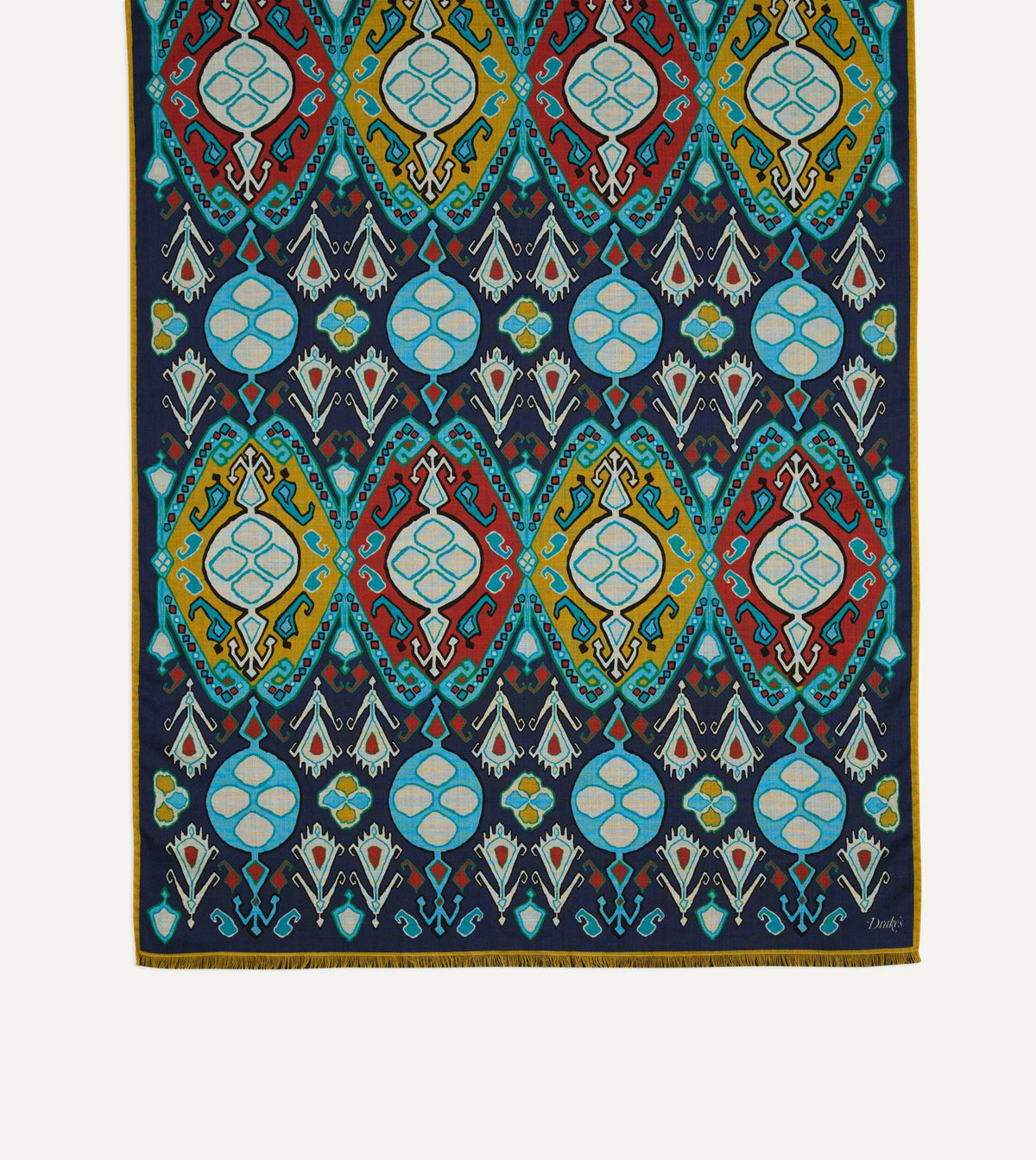 Drake's Navy Tapestry Print Wool Silk Scarf