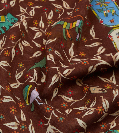 Drake's Brown Loose Animal Print Wool-Silk Scarf