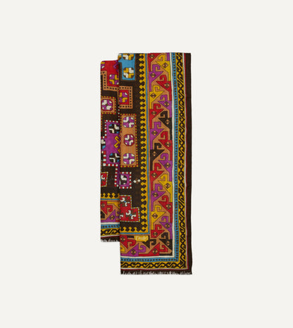 Drake's Brown Kilim Print Wool-Silk Scarf