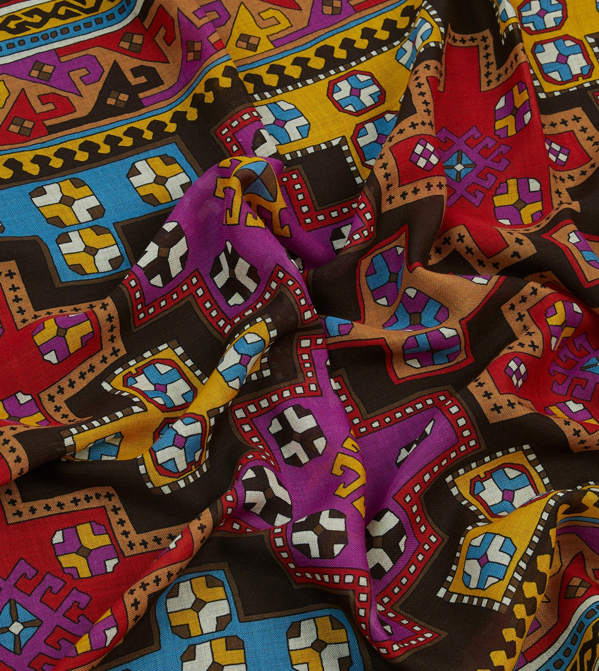 Drake's Brown Kilim Print Wool-Silk Scarf