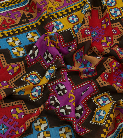 Drake's Brown Kilim Print Wool-Silk Scarf