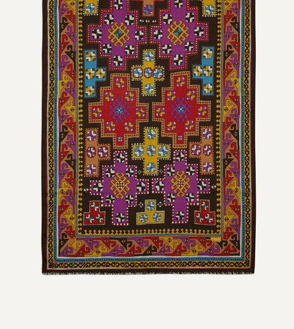 Drake's Brown Kilim Print Wool-Silk Scarf