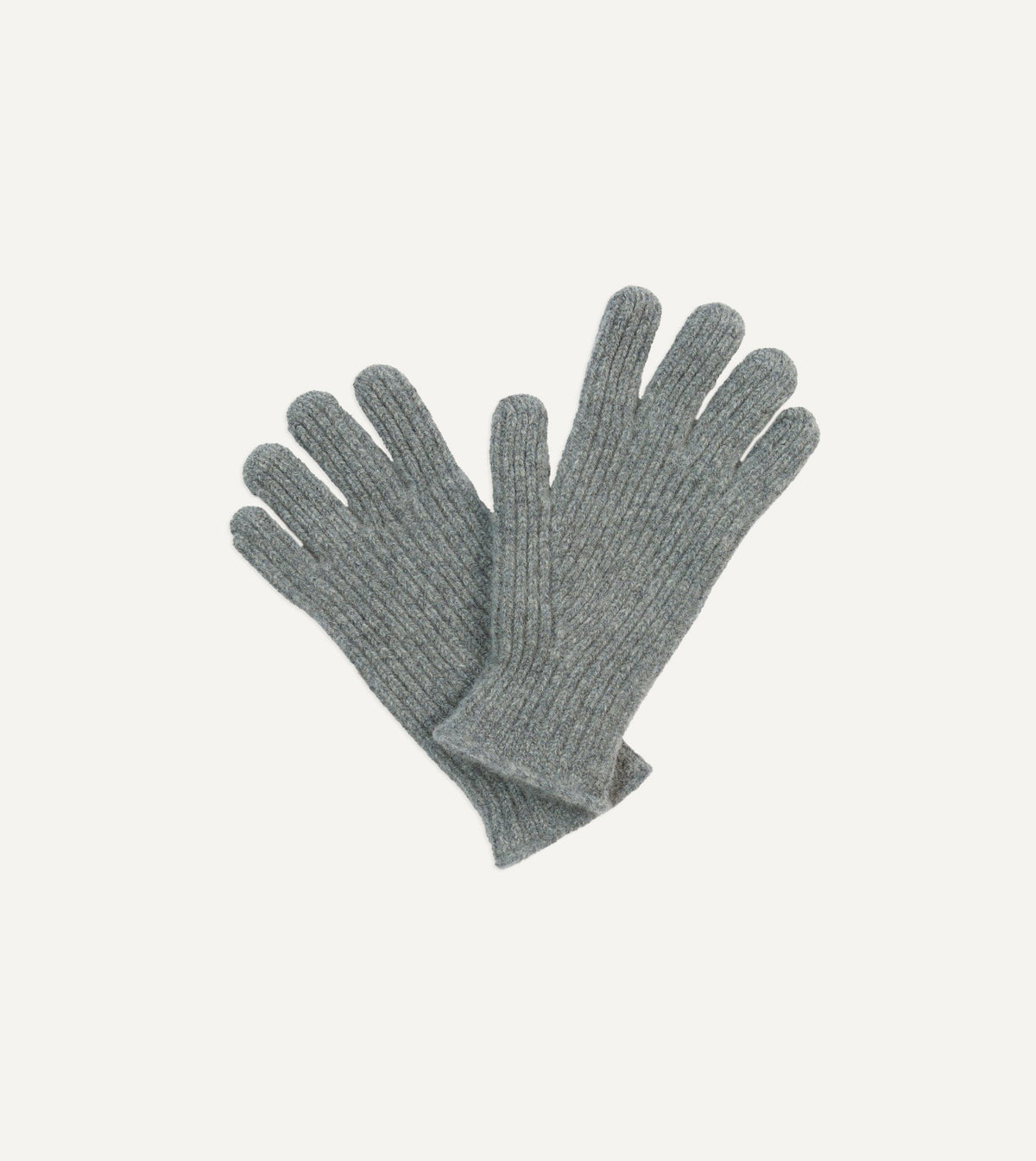 Drake's Grey Lambswool Ribbed Knitted Gloves