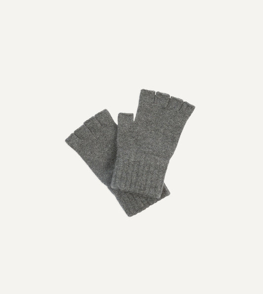 Drake's Grey Geelongora Fingerless Knitted Gloves