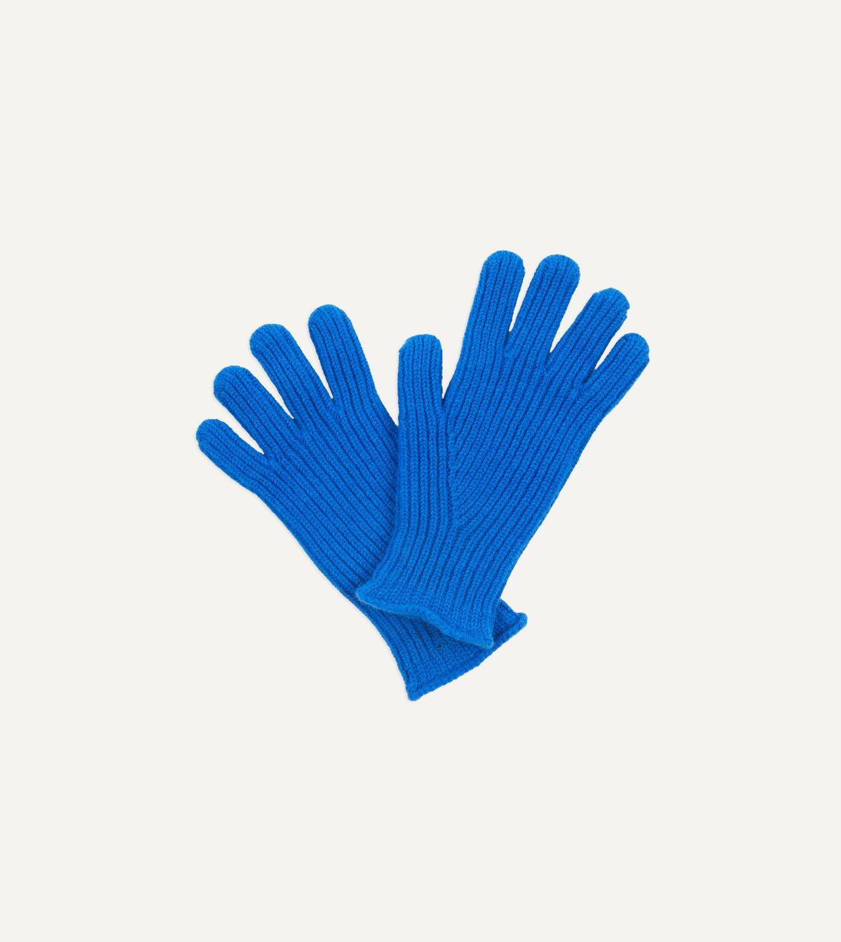 Drake's Blue Lambswool Ribbed Knitted Gloves
