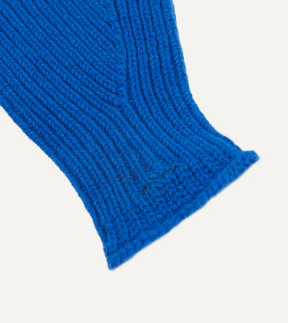 Drake's Blue Lambswool Ribbed Knitted Gloves
