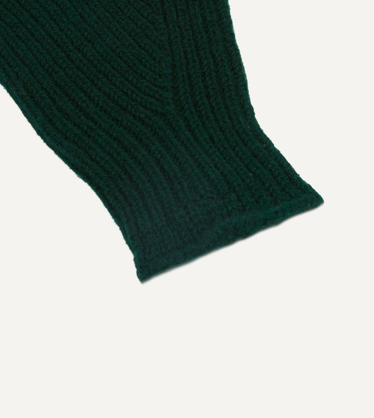 Drake's Dark Green Lambswool Ribbed Knitted Gloves