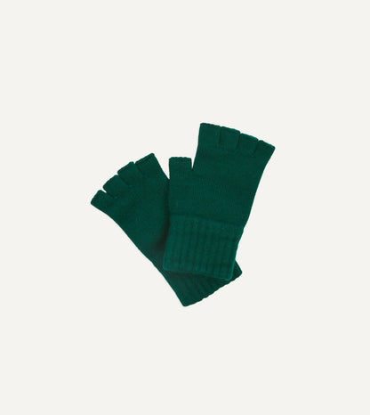 Drake's Forest Green Geelongora Fingerless Knitted Gloves