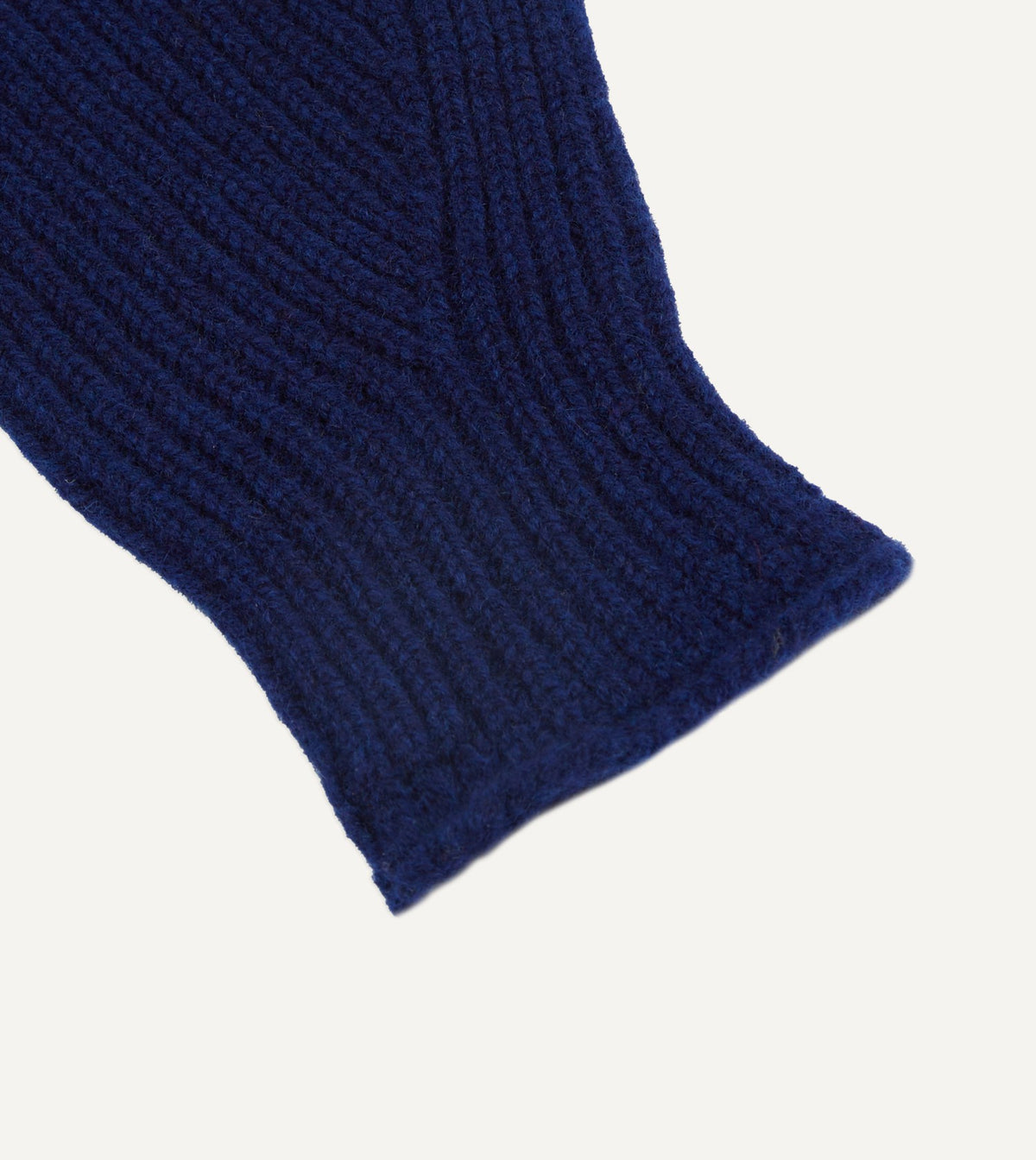 Drake's Navy Lambswool Ribbed Knitted Gloves